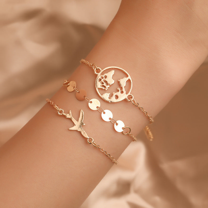 Wholesale Geometric Map Beads Shell Tassel Alloy Bracelet